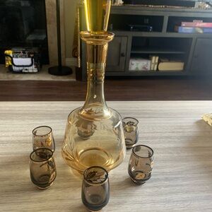 NWT Vintage Bohemia Crystal Liquor Wine Decanter 12”Bottle Set & 6 Shot Glasses